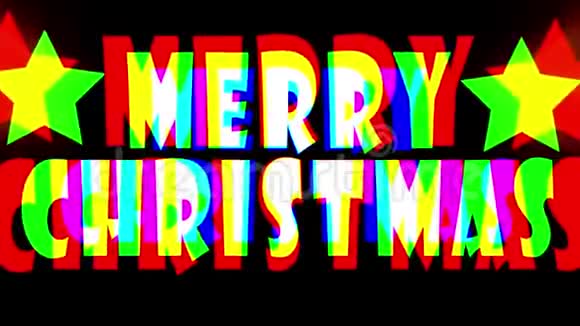 彩色圣诞快乐文字跳跃星星动画背景与雪新品质复古运动快乐视频的预览图