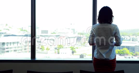 女性高管透过窗户的后视镜视频的预览图