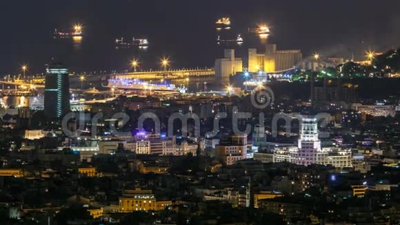 从BunkersCarmel观赏巴塞罗那时代地中海和巴塞罗那港加泰罗尼亚西班牙视频的预览图