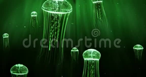 深海水母4k循环绿色泳姿视频的预览图