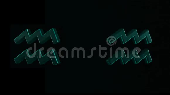 摘要动画的两个三维占星相星座水瓶座旋转在黑暗的背景动画园艺器视频的预览图