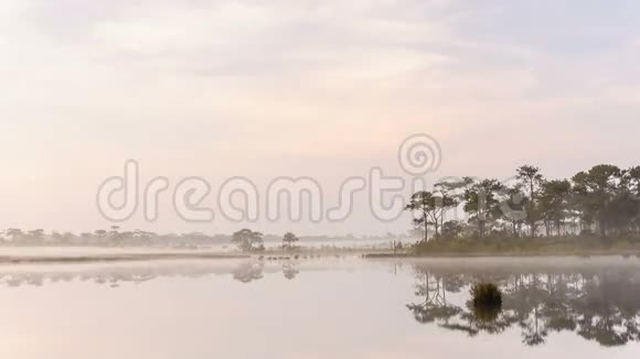 泰国国家公园湖上晨雾视频的预览图