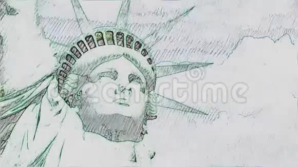 自由女神像手绘停止运动卡通无缝循环动画背景新质量国家视频的预览图
