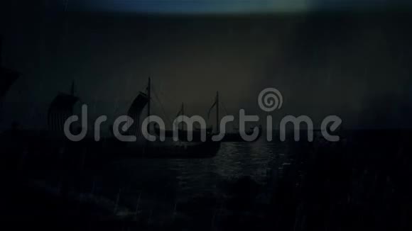 海盗船在风暴下驶向海岸视频的预览图