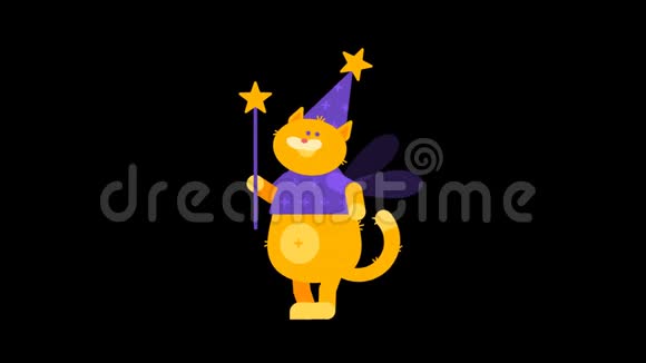 走猫魔术师手持魔术棒角色动画视频的预览图