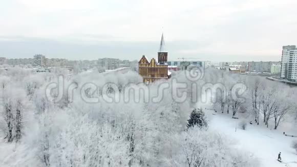 白雪皑皑的城市里的大教堂视频的预览图