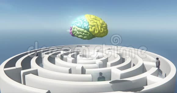 4k彩色大脑上方迷宫商人站立人工智能视频的预览图