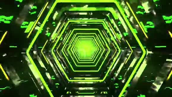 3D绿色科幻六角隧道VJ环路背景视频的预览图