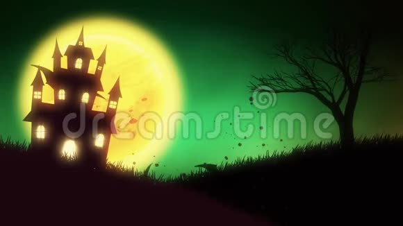 一个幽灵鬼屋与杰克灯笼万圣节南瓜动画视频的预览图