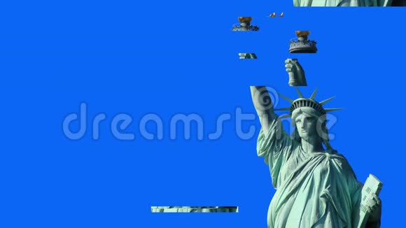 自由女神像在色度键蓝屏显示无缝环动画黑色背景新质量视频的预览图