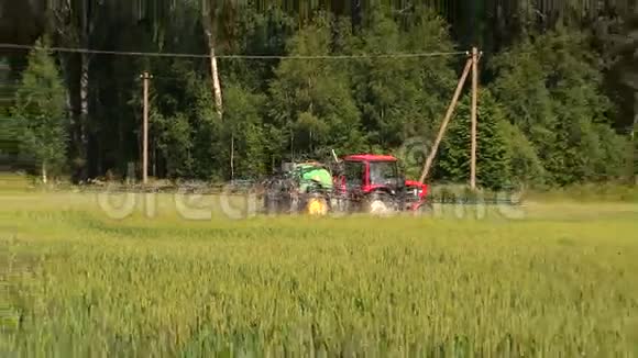 农民喷洒麦田夏季除草剂杀虫剂视频的预览图