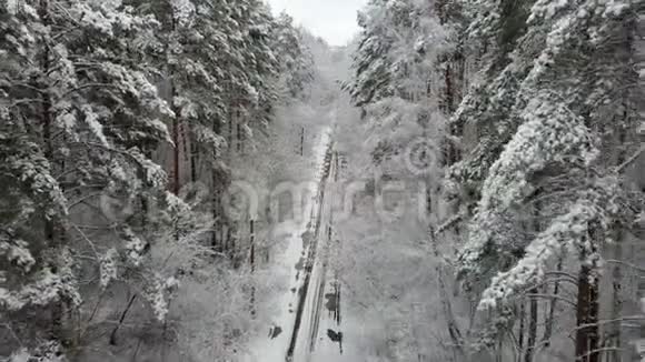 白雪覆盖的冬日木巷有一条路视频的预览图