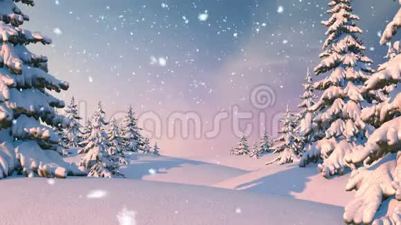 冬季森林圣诞节背景美丽的三维动画无缝循环4K视频的预览图