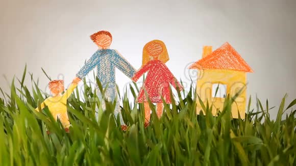 家庭和房子绘制的图标草地绿色夏季背景视频的预览图