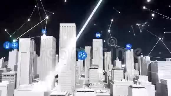 智能城市上的东西传感器图标连接网格类型物联网白色建筑视频的预览图