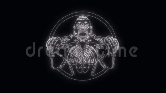 白色大猩猩健身房健身动画标志循环图形元素视频的预览图