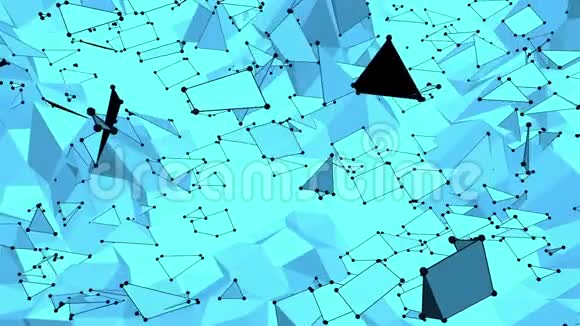 蓝色低聚变形表面作为游戏景观蓝色多边形几何变形环境或脉动视频的预览图