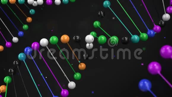 黑色背景上DNA链的光彩模型视频的预览图