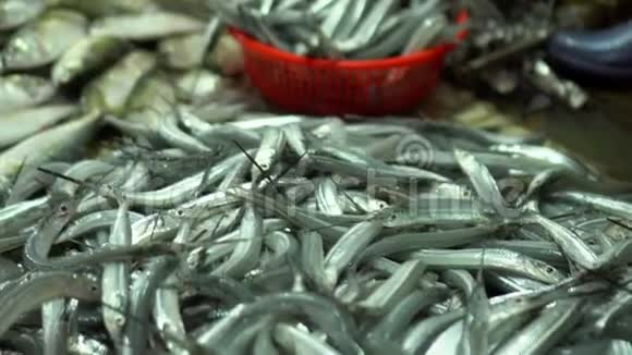 大量比铁支架上的鱼更新鲜越南切鱼越南市场柜台上的新鲜鱼视频的预览图