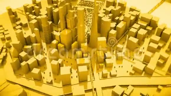 一个相机在黄色城市建筑周围移动的抽象动画视频的预览图