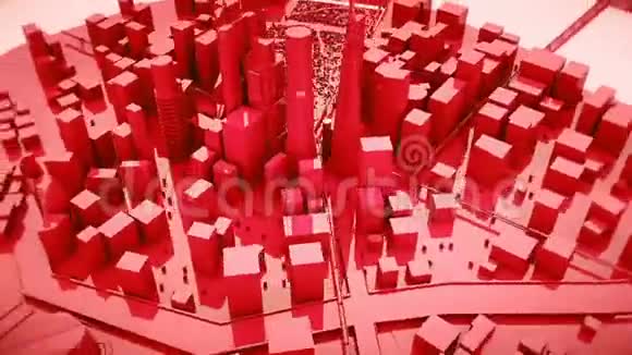 一个相机在红色城市建筑周围移动的抽象动画视频的预览图