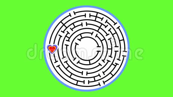 动画圆圈迷宫与心心来到迷宫中间开始融化成功搜寻的象征视频的预览图