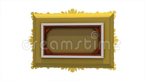 豪华黄金相框在白色背景上旋转内置电视噪音和绿色屏幕3D动画视频的预览图