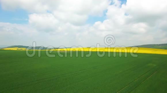 空中飞行越过绿野以蓝天和云彩为背景的空中景色意大利托斯卡纳视频的预览图