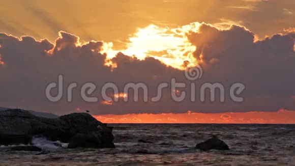 克里米亚黑海上空粉红色日出视频的预览图