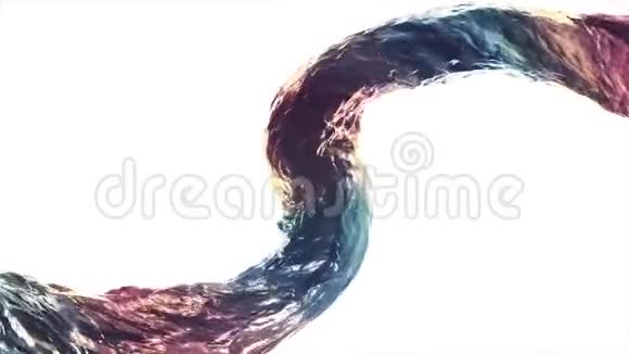 采用超现实弯曲彩虹水柱流数字仿真无缝环慢运动隔离动画视频的预览图