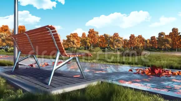 秋天公园石步道上的空凳视频的预览图
