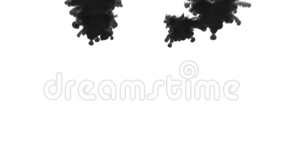 大量的流动乌云或烟雾墨水注入是孤立的白色在缓慢的运动黑色混合在水中英奇视频的预览图
