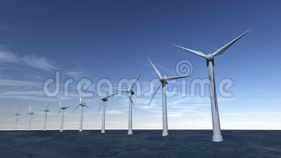 海洋和蓝天的海上风力发电系统视频的预览图