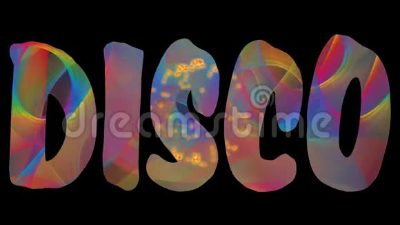 迪斯科标签带有动画彩虹纹理的重要字母和黑色背景迪斯科或视频的预览图