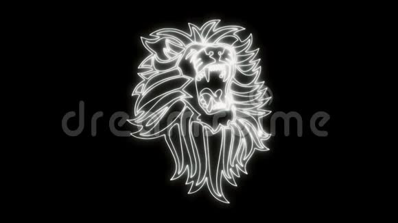 白色霓虹灯狮子咆哮动画标志循环图形元素v1视频的预览图