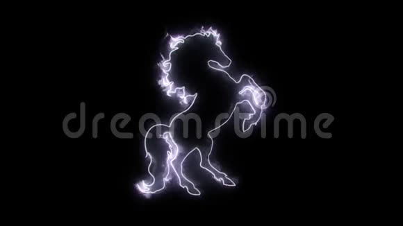 白色霓虹灯马在风中饲养动画标志循环视频的预览图