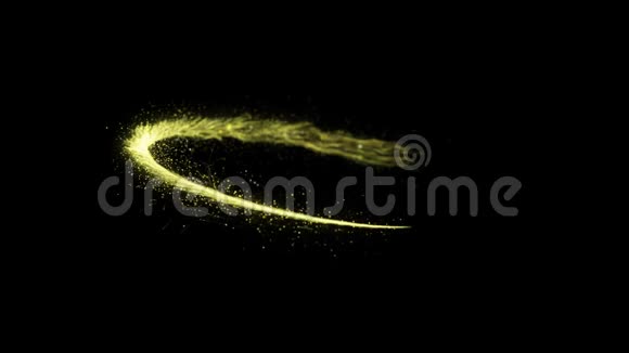 黑色背景上闪闪发光的尘埃颗粒的金色螺旋轨迹扭曲的魔法彗星尾巴金色旋转旋转飞行视频的预览图
