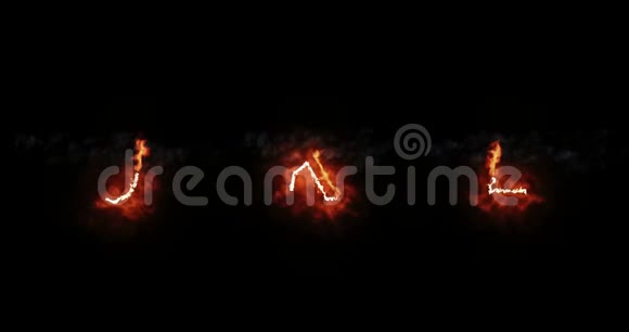 燃烧字体jkl火字文字与火焰和烟雾在黑色背景火热字母装饰的概念视频的预览图