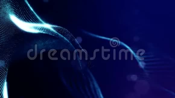发光粒子形成科幻宇宙背景循环三维动画蓝色曲线视频的预览图