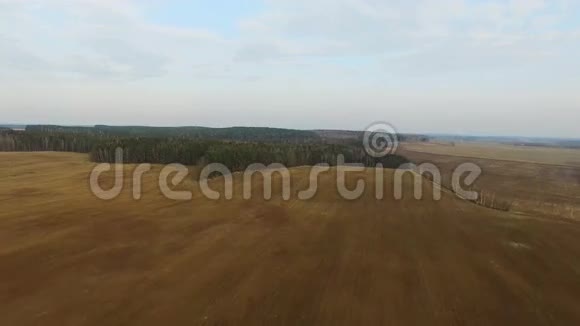 4K春季新开垦的田地上空飞行空中全景视频的预览图