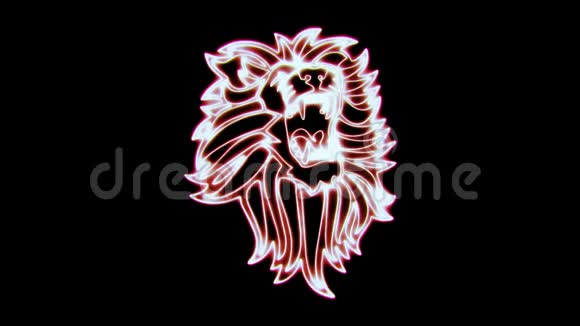 红色白色霓虹灯狮子咆哮动画标志循环图形元素v1视频的预览图