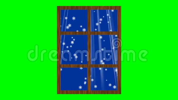 窗外有降雪和光线绿色屏幕上的动画视频的预览图