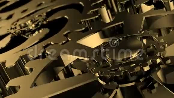 孤立的旋转金齿轮机械装置中金属齿轮的运动视频的预览图