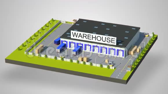 仓库工业区有装卸运输和交付运输和建筑的座位孤立的3D视频的预览图