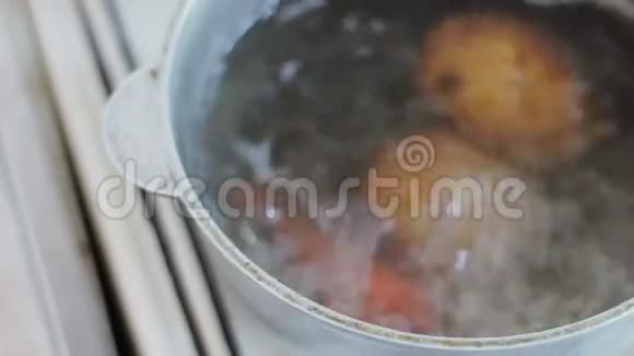 热锅蔬菜胡萝卜和土豆烹饪视频的预览图