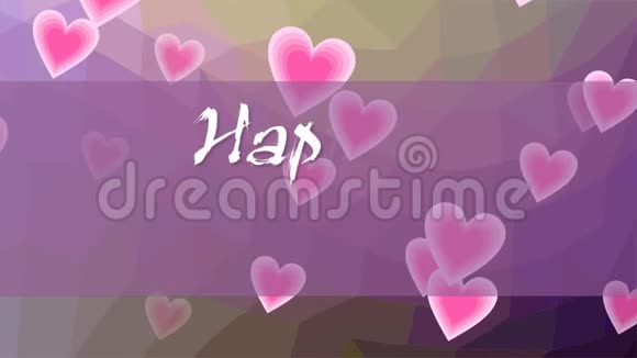 情人节快乐动画铭文在格朗格设计在紫色背景下用粉笔书写的信还有飞行视频的预览图
