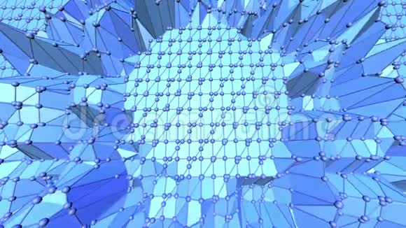 蓝色金属低聚波动表面作为付费电子游戏蓝色多边形几何振动环境或视频的预览图
