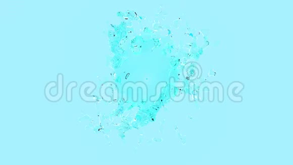 慢动作水动画在蓝色背面闪烁的漩涡运动下降3D使疯狂的水溅视频的预览图