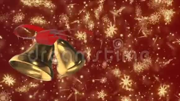 圣诞节和新年无缝循环动画圣诞金色雪花和暗红色背景上的铃铛冬季视频的预览图