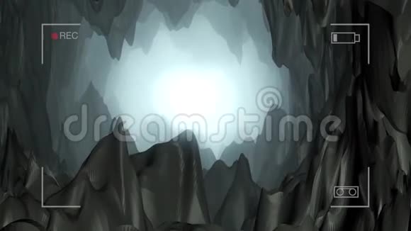 3D动画魔光从山洞里飞了过来循环录像分形隧道背景在山上蓝色视频的预览图